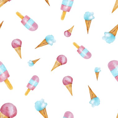 Sulu boya beyaz arka plan üzerinde izole dondurma ile Seamless modeli