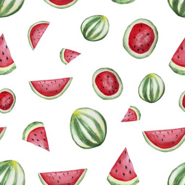 Beyaz arka plan üzerinde izole karpuz ile Seamless modeli
