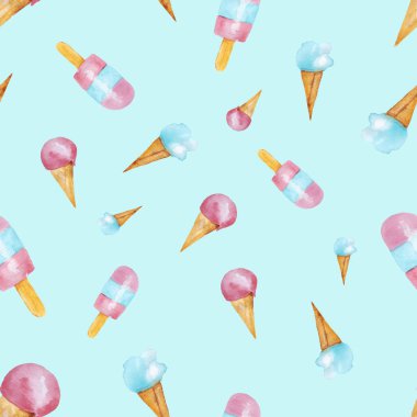 Mavi zemin üzerine suluboya dondurma ile Seamless modeli