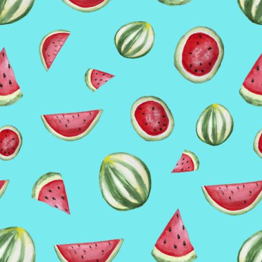 Karpuz üzerinde mavi arka plan ile Seamless Modeli