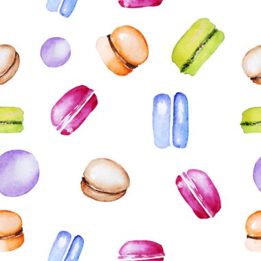 Elle çizilmiş suluboya macarons beyaz arka plan üzerinde izole