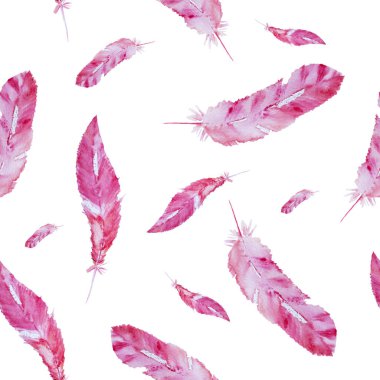 Beyaz arka plan üzerinde izole el çekilmiş pembe tüy suluboya