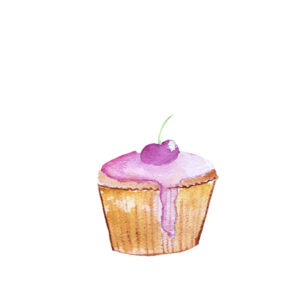 Mão Desenhada Aquarelas Cupcake Isolado Fundo Branco Conceito Partido — Fotografia de Stock