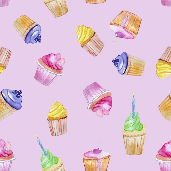 Acuarelas Dibujadas Mano Cupcake Aislado Sobre Fondo Rosa Concepto Del —  Fotos de Stock