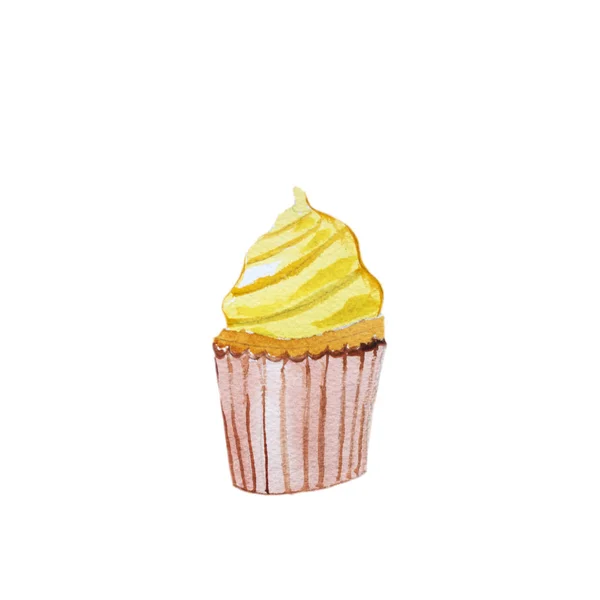 Acuarelas Dibujadas Mano Cupcake Aislado Sobre Fondo Blanco Concepto Del —  Fotos de Stock