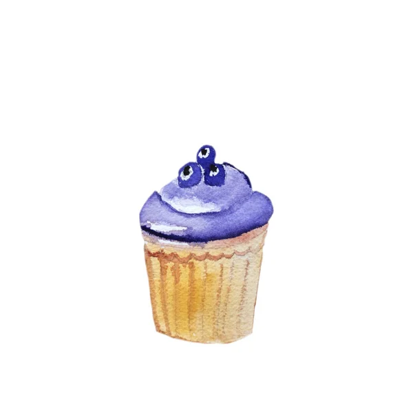 Mão Desenhada Aquarelas Cupcake Isolado Fundo Branco Conceito Partido — Fotografia de Stock