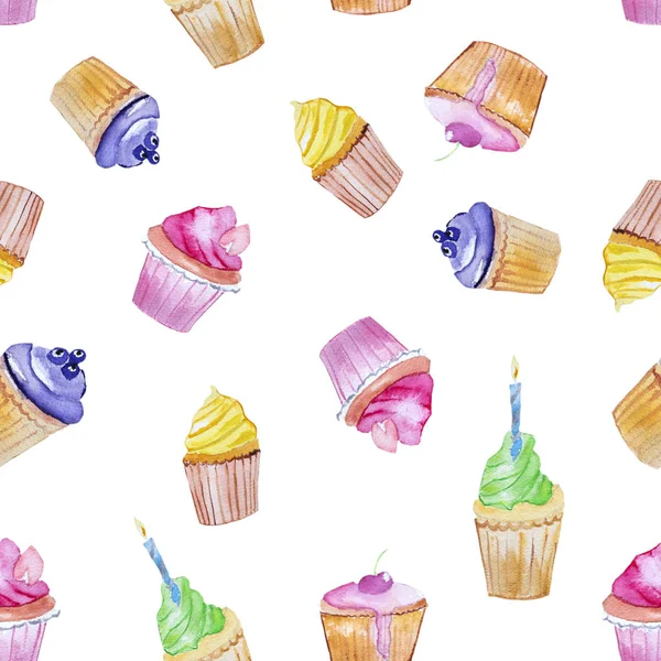 Acuarelas Dibujadas Mano Cupcake Aislado Sobre Fondo Blanco Concepto Del —  Fotos de Stock