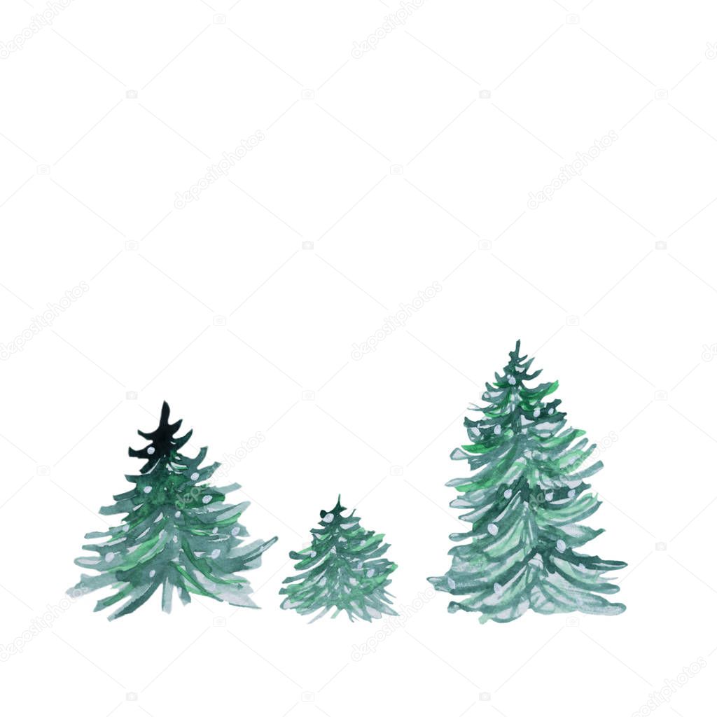Abstract watercolor christmas tree isolated on white background. Hand drawn design for goft card, patterns and wallpapper