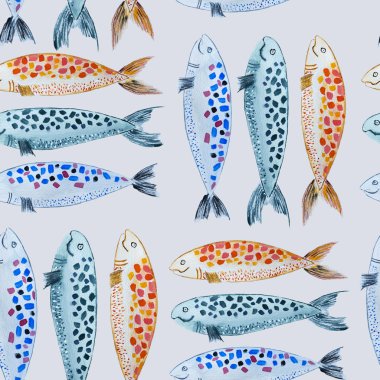 Suluboya sardalye gri arka plan üzerinde izole el çekilmiş