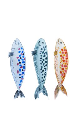 Suluboya sardalye beyaz arka plan üzerinde izole el çekilmiş