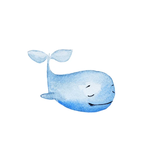 Divertente Mano Disegnato Acquerello Balena Marina Isolato Sfondo Bianco — Foto Stock