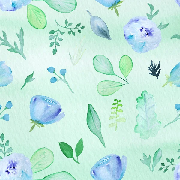 Sulu Boya Florial Çizilmiş Desen Üzerinde Yeşil Arka Plan Izole — Stok fotoğraf