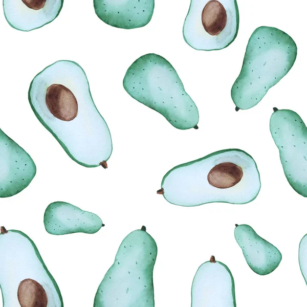 Akvarell Sömlösa Mönster Med Avokado Isolerad Vit Backgeround — Stockfoto