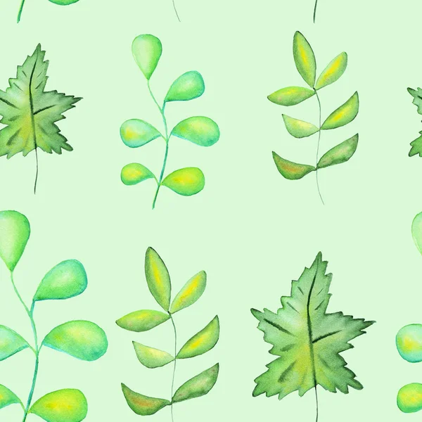 緑の背景に分離されたシームレスな水彩画植物パターン — ストック写真