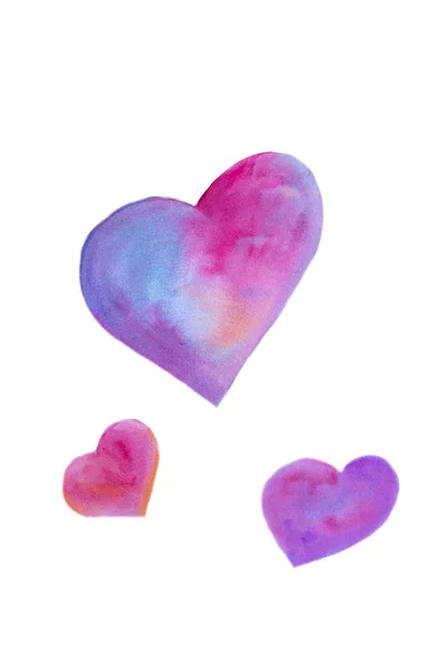 Watercolor Hand Drawn Hearts Isolated White Background — Stock Photo, Image