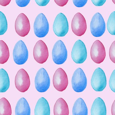 Suluboya elle çizilmiş Paskalya desen, pembe arka plan izole yumurta ile