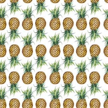 Elle çizilmiş Dikişsiz suluboya desen beyaz arka plan üzerinde izole ananas ile