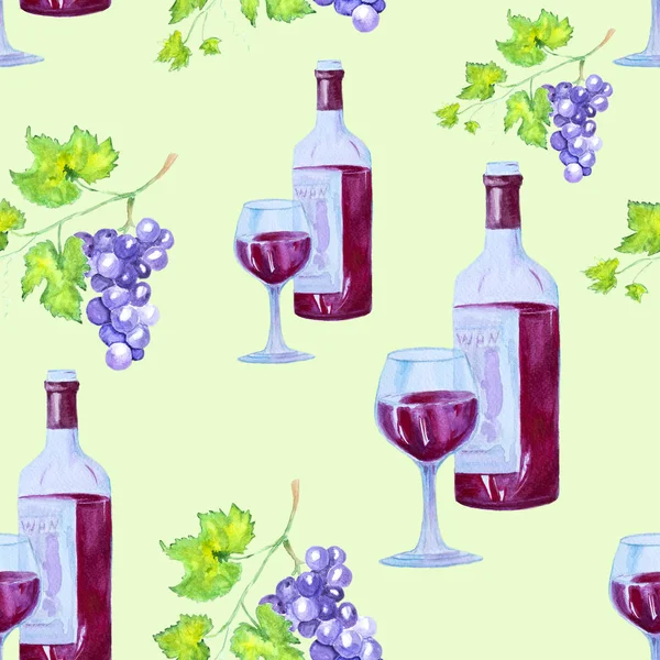 Aquarell Nahtloses Muster Mit Rotwein Auf Weißem Hintergrund — Stockfoto