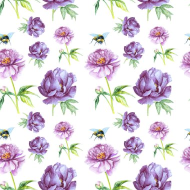 Elle çizilmiş suluboya seamless modeli ile beyaz arka plan üzerinde izole şakayık