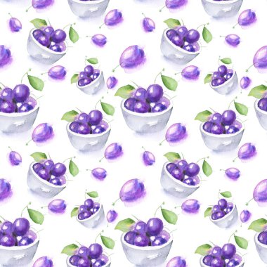 Beyaz arka plan üzerinde izole Erik ile Seamless suluboya modeli