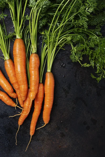 Свіжа Морква Зеленим Листям Темному Тлі Концепція Здорового Харчування Зображення — стокове фото