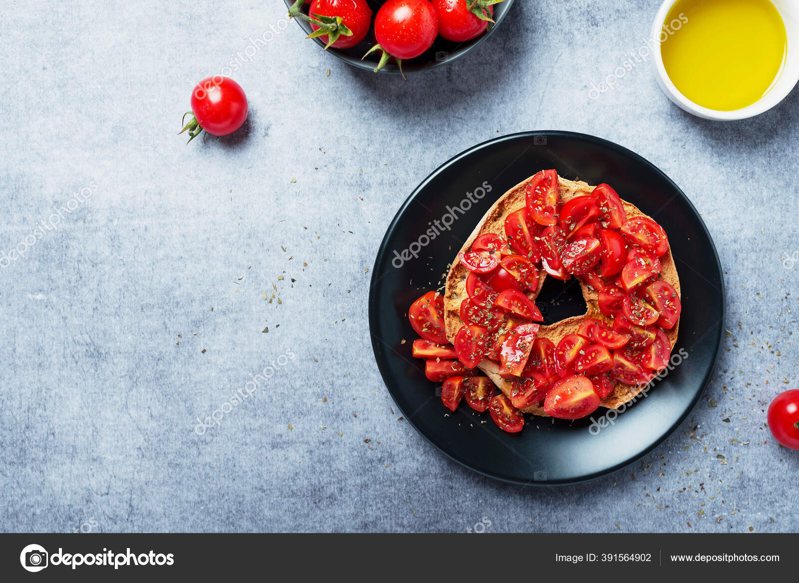 Concept Italian Food Friselle Tomato Oil Origano Top View Copy Stock Photo Image By C Nolonely