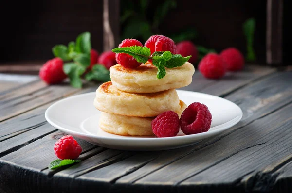 Cottage Cheese Pancakes Homemade Traditional Ukrainian Russian Syrniki Selective Focus — Stock Photo, Image