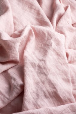 Pembe keten kumaşlı dikiş konsepti, seçici odaklanma