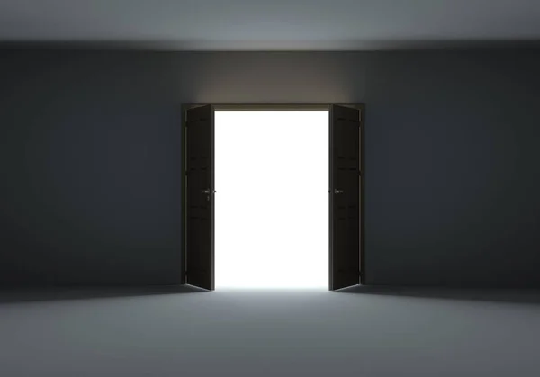 Doors opening to show bright light in the darkness