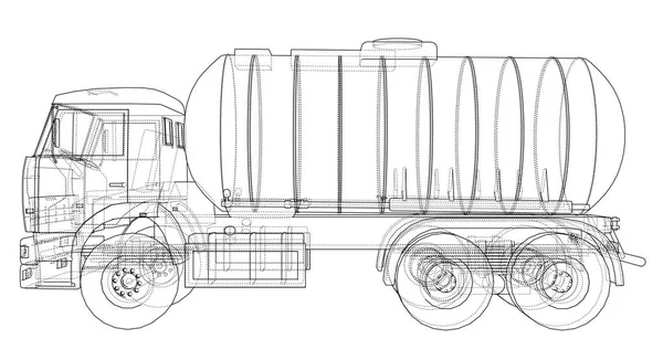 Truck with tank concept. 3d illustration. Wire-frame style