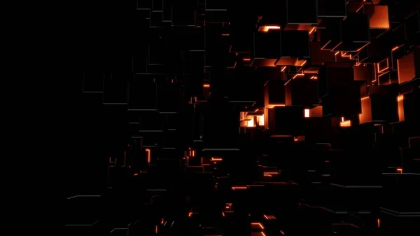 Abstract dark cubes and bright red flashes