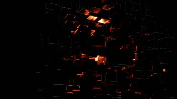 Abstract dark cubes and bright red flashes