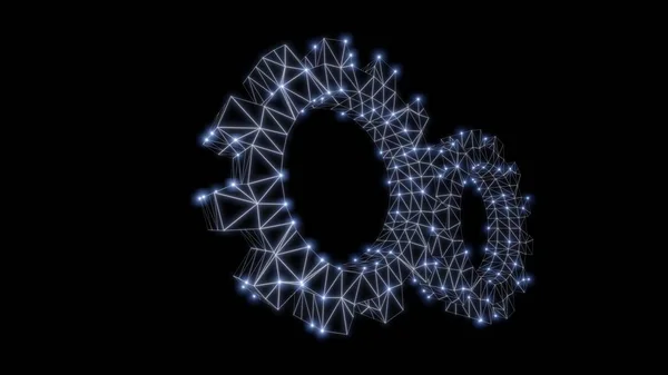 Wire-frame gear with luminous dots. 3d illustration