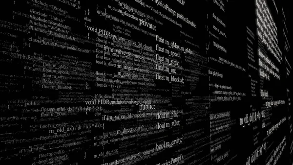 Software source code. Layers of program code on black background