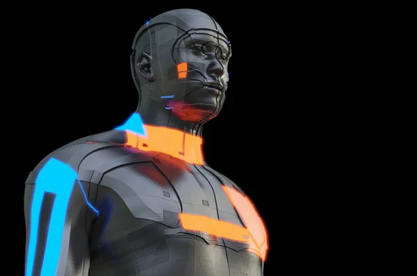 Futuristic robot of dark color with luminous parts