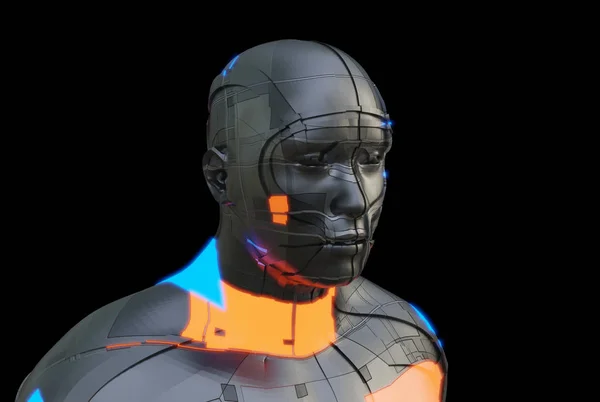 Futuristic robot of dark color with luminous parts