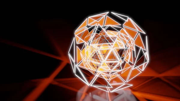 Polygonal Orange Abstract Triangle Glow Sphere on Dark Space Background