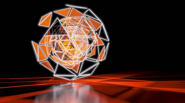 Polygonal Orange Abstract Triangle Glow Sphere on Dark Space Background