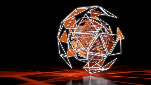 Polygonal Orange Abstract Triangle Glow Sphere on Dark Space Background