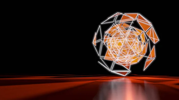 Polygonal Orange Abstract Triangle Glow Sphere on Dark Space Background
