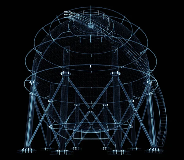 Spherical gas tank consisting of luminous lines and dots