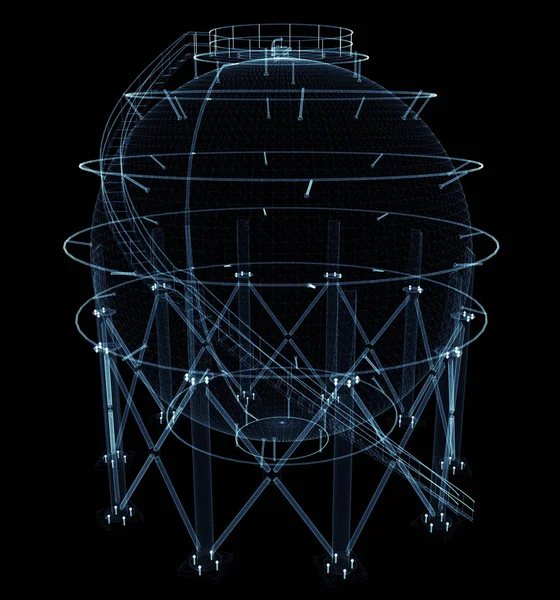 Spherical gas tank consisting of luminous lines and dots