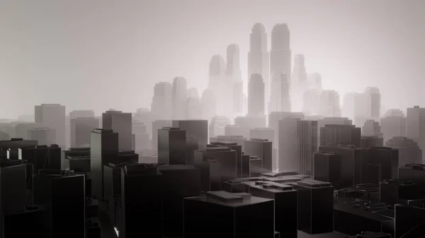 City in fog. Air pollution