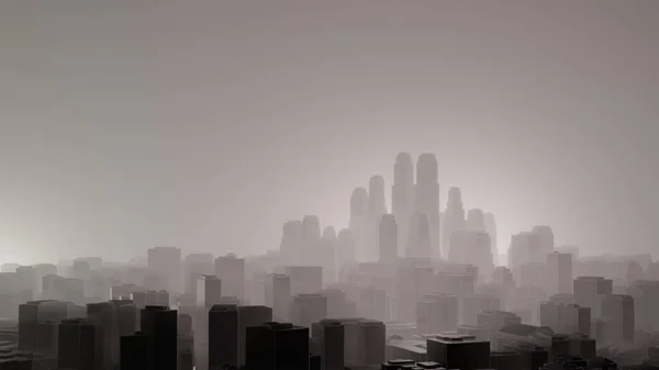 City in fog. Air pollution