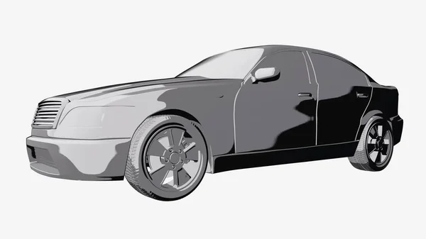 Grey car comic book 3D illustration