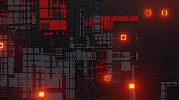 Abstract futuristic design. Tech wall with red bright elements