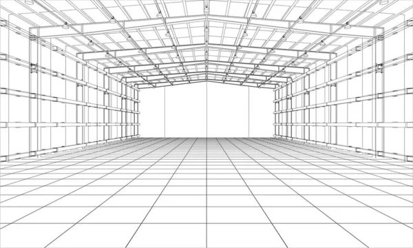 Drawing or sketch of a large warehouse