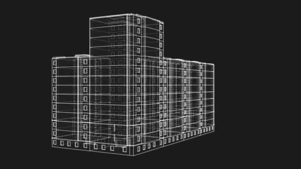 Animovaná rotace vícepodlažní budovy. Architektonický koncept