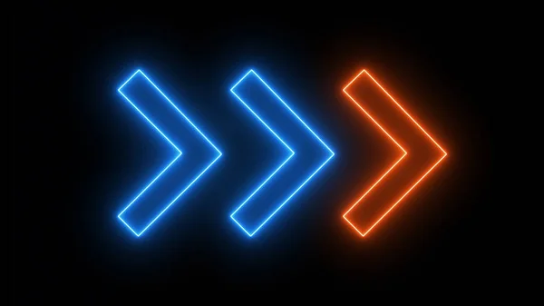 Blue and orange neon arrows on a black background