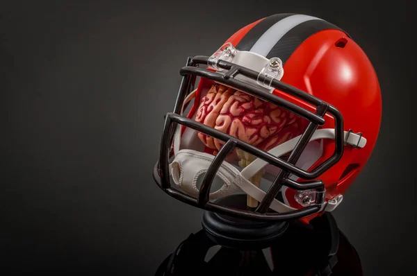American Football Concussion Protocol Concept Brain Wearing Football Helmet Protection — Stock Photo, Image